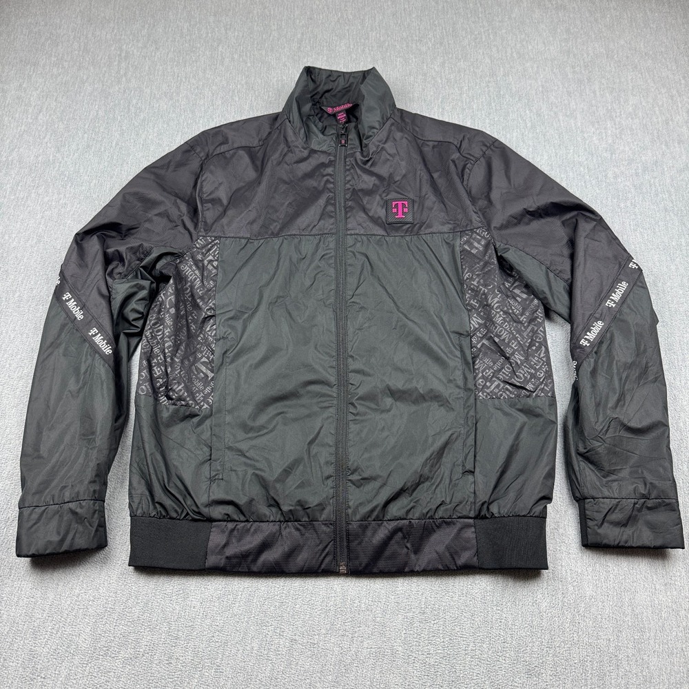 T-Mobile Jacket Mens Medium Black Employee Full Zip Windbreaker Packable Logo